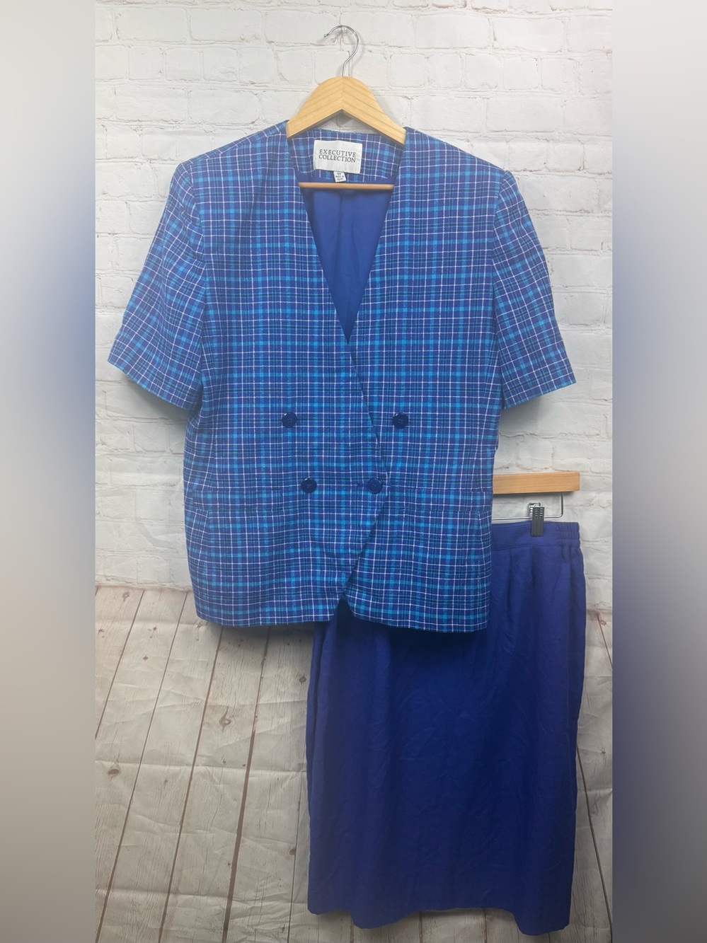 Executive Collection Classic Blue Plaid Two-Piece Skirt Set Womens Size 16M